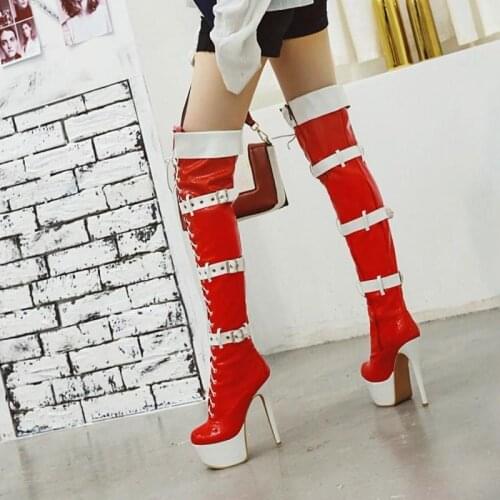 2020 Sexy Over-the-Knee Boots Female Thin Heeled Platform Strap Club Costume Color Super High Heels Model Shoes Woman Long Boots