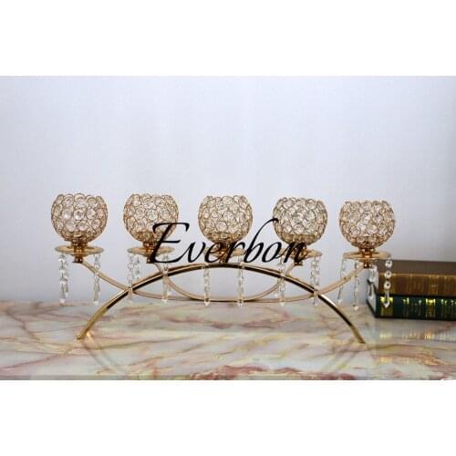 5-arms crystal ball candelabra wedding centerpiece decoration candlestick gold plated candlesticks