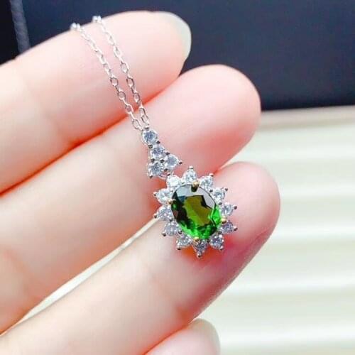 CoLife Jewelry 100% Natural Chrome Diopside Pendant for Office Woman 6mm*8mm Diopside Pendant 925 Silver Russian Emerald Pendant