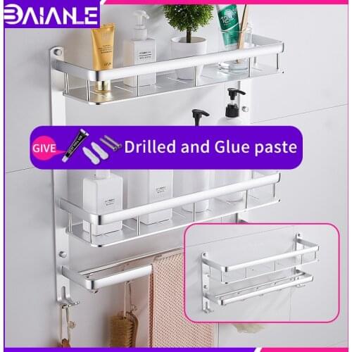 Bathroom shelf wall mounted towel rack glue paste triple tier shampoo holder dresser wall shelves toilet shelfs organizer rack
