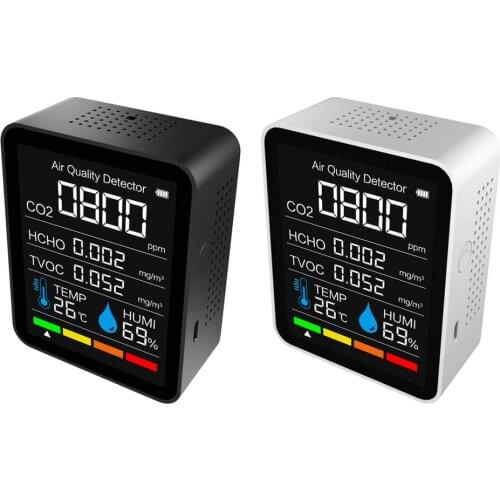 5 In1 CO2 Monitor Portable Air Quality Indoor Temp And Humidity Meter Carbon Dioxide TVOC Formaldehyde HCHO Detector