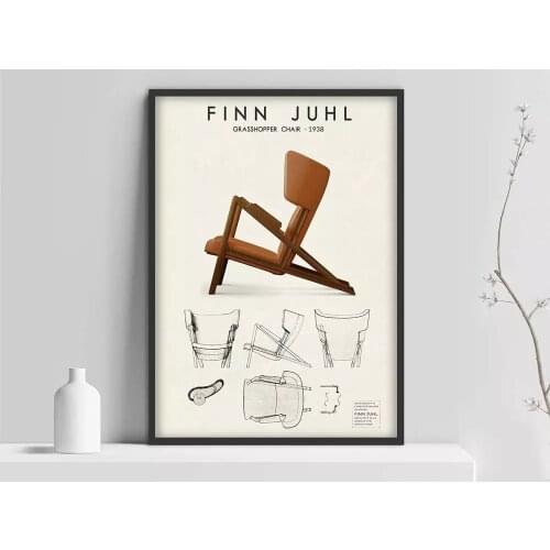 Finn Juhl Grasshopper poster, Scandinavian design poster, Finn Juhl design chair, Danish furniture poster, Finign chairs, Vintag