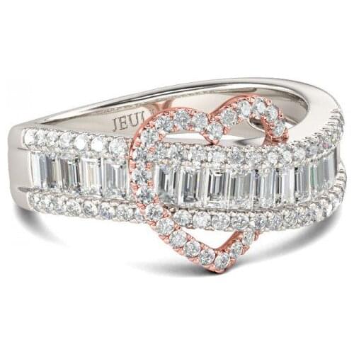 Rose Gold Love Heart Ring Luxury Clear White stone Ring set for Woman wedding engagement Jewelry