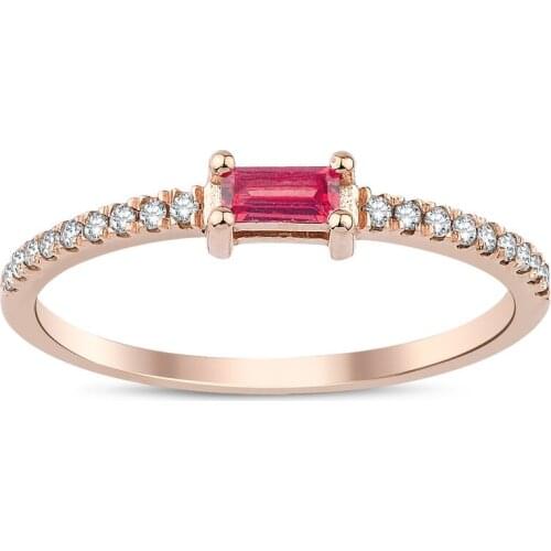 Symbol Gold 0.20 Carat Diamond Ruby Ring Baguette Chic Jewelry LoverRings Engagement Anniversary Wedding For Women