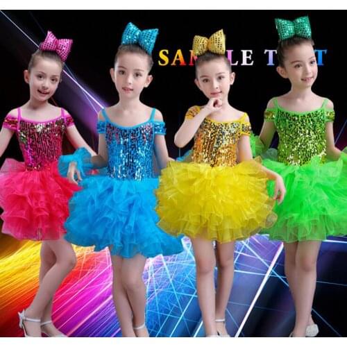 4 Colors Girl Princess dance wear Dress Ballroom Party Sequined Choir Performance clothes Thick Disorderly Yarn Dancing Outfits