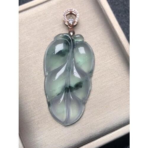 Only One ! Natural Ice Chalcedony Leaf Amulet Pendant Necklace Sweater Chain Jewelry Gift Wholesale