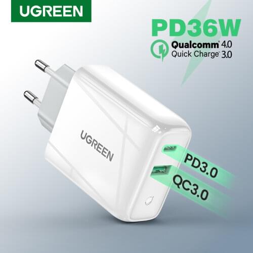 Ugreen 36W Fast USB Charger Quick Charge 4.0 3.0 Type C PD Fast Charging for iPhone 12 USB Charger with QC 4.0 3.0 Phone Charger
