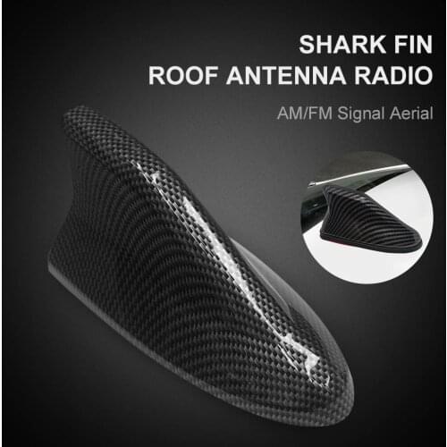 Universal Shark Fin Antenna Radio AM/FM Carbon ABS Fiber Shark Fin Roof Antenna Cable Waterproof with Adhesive Car Accessories