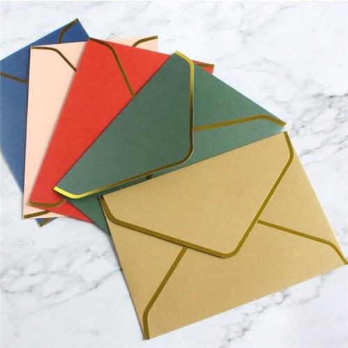 Top quality invitation envelop 5.7"x7.9" pearl paper metallic gold border gold foil available