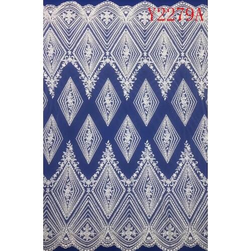 Y2279A Hot Sele Beaded Embroidery Lace Wedding Dress Fabric Nigerian Textile African Trimming Lace 5Yards/ lot