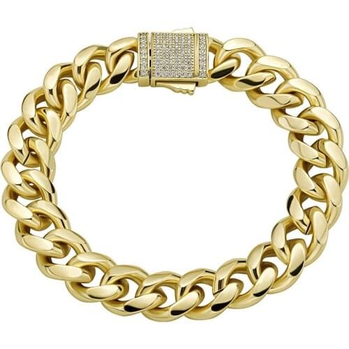 Hip Hop Claw Setting 3A+ Cubic Zirconia Bling Iced Out 10mm Round Cuban Link Chain Bracelets Bangle for Men Rapper Jewelry