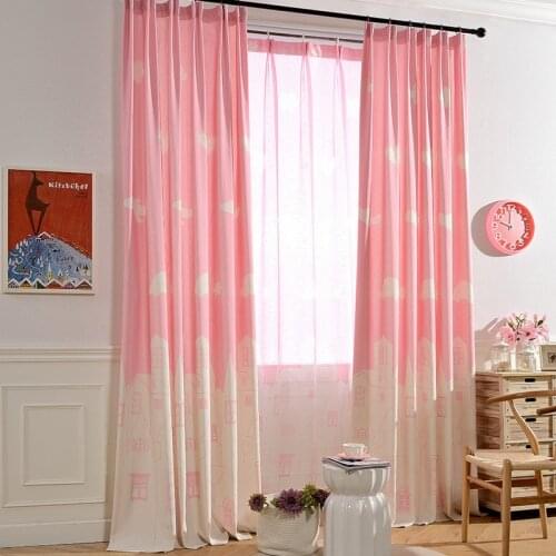 Pink Blue Cartoon Castle Printed Kids Room Curtains for Baby Girl Children Curtain And Tulle Gordijnen Rideaux Pour Le Salon