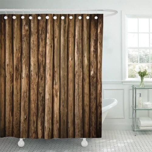 Brown Cabin Log Wall Wooden from Old Building Construction Shower Curtains Waterproof Polyester Fabric 60 x 72 inches with Hooks