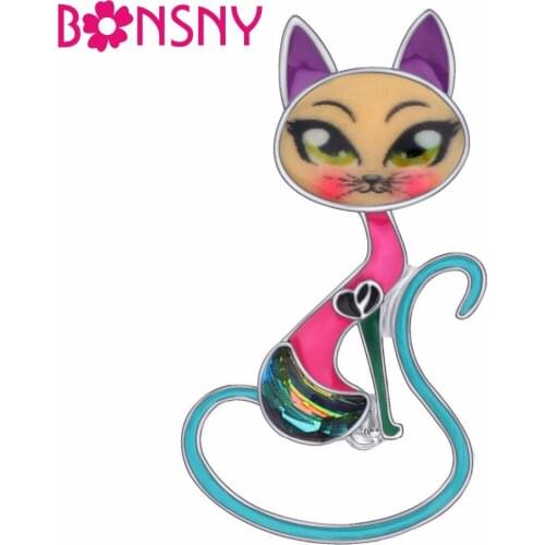 Bonsny Statement Alloy Enamel Elegant Cat Brooches Fashion Clothes Scarf Decoration Jewelry Pin For Women Girls Gift Bijoux