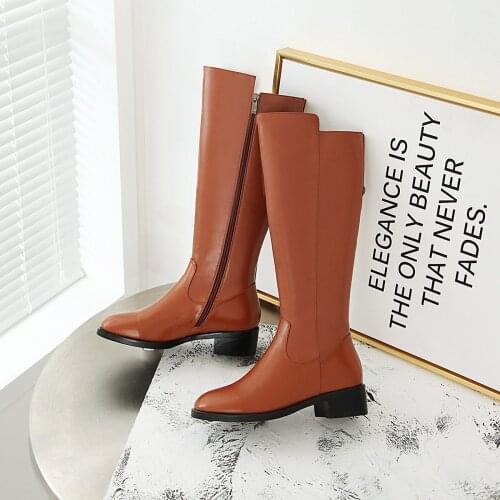 Women High Boots Genuine Leather 2021 New Knee-High Fashion Women Riding Boots Large Size Round Toe Knight Boots Women