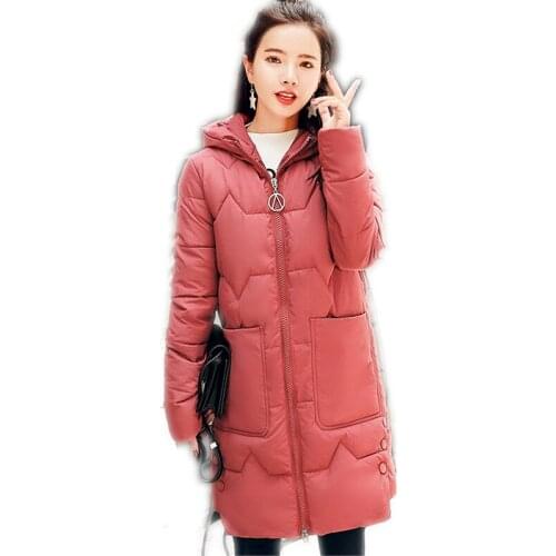 Winter Women Down Jacket Hooded Female Winter Jacket Medium-Long Loose Outerwear Casual Fashion Cotton Padded Mujer 2018 Q738
