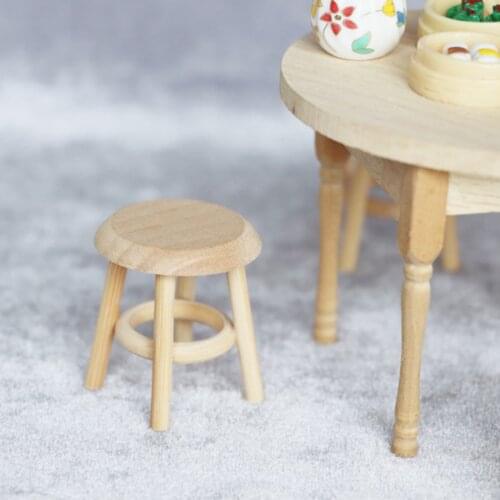 1:12 Dollhouse Kitchen Dining Room Furniture Round Wooden Stool Decoration