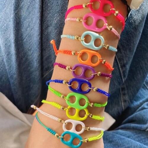 10Pcs Multicolor Enamel Pig Nose Cap Connector Braiding Braided Bracelet Rope Cords Adjustable Handmade for Gifts