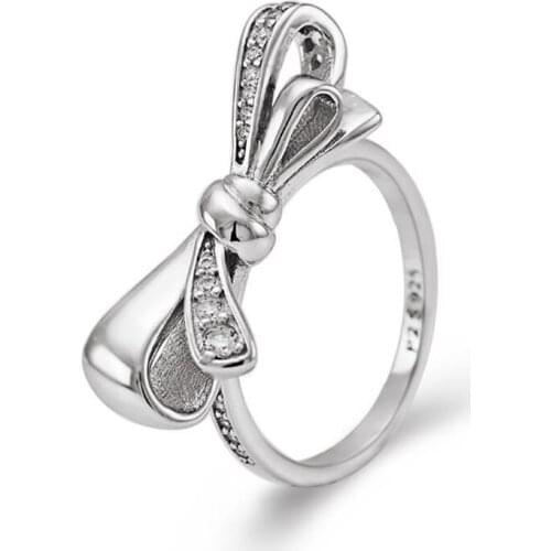 100% 925 Sterling Silver Pan Ring Creative Gorgeous Bow Simple Retro Fashion Ring For Women Wedding Party Gift Fashion Jewelry