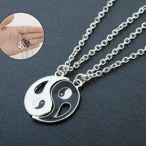 2Pcs/set Couple Necklaces Chinese Tai Chi Gossip Banish Bad Luck Charm Pendant ChainNecklace Jewelry Lovers Valentines Gift
