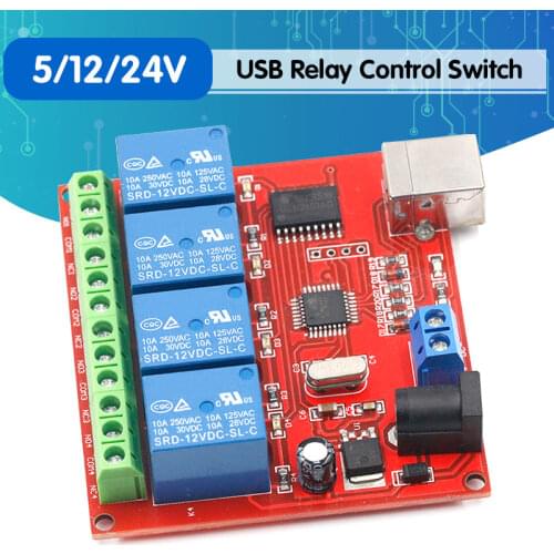 5V 12V 24V 4 Channel USB Relay Control Switch Programmable Computer Control For Smart Home PC Intelligent Controller