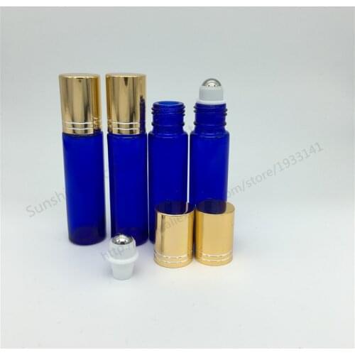 500pcs 10ml Empty Blue Glass Essential oil Roll On Bottle Vials with stainless steel metal roller ball for perfume aromatherapy