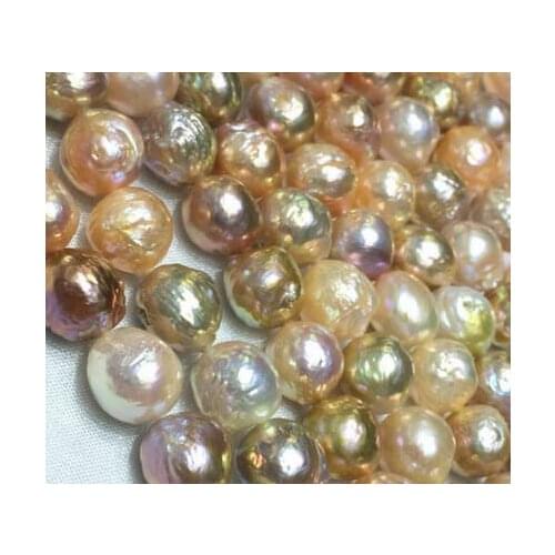 Free shipping >>>>noble jewelry 10-12mm natural south seas multicolor pearl necklace 18inch 14K gold