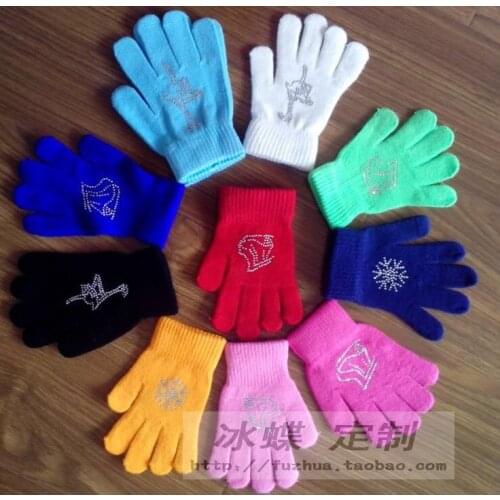 Free Shipping Custom Made Figure Skating Gloves With Crystals For Competition WZ2004
