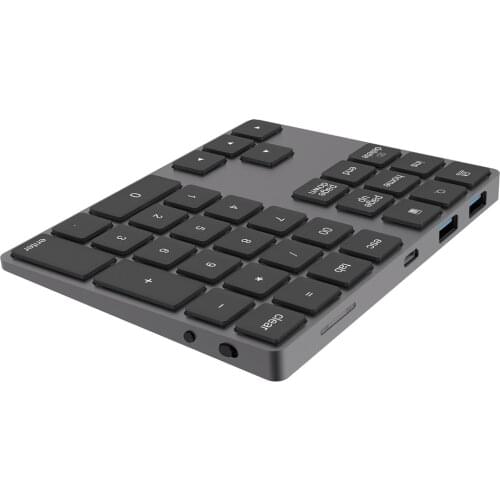 Aluminum Alloy BT Wireless Numeric Keypad with USB HUB Digital Input Function for Windows,Mac OS,Android laptop PC