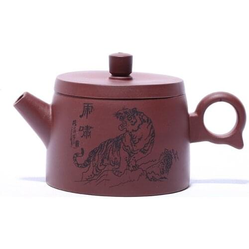 Ore purple clay yixing teapot handpainted tiger kettle zisha pot