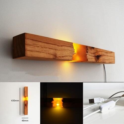 Wooden LED Wall Lamp Light Corridor Lamp USB Night Light Hand-made Bedroom Bedside Bathroom Home Decor