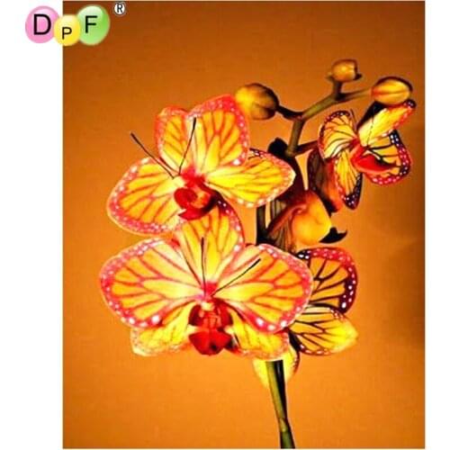 DPF DIY Gift Yellow Orchid Flowers 5D full Round Diamond Painting Magic Cube Cross Stitch Diamond Embroidery crafts Mosaic Decor