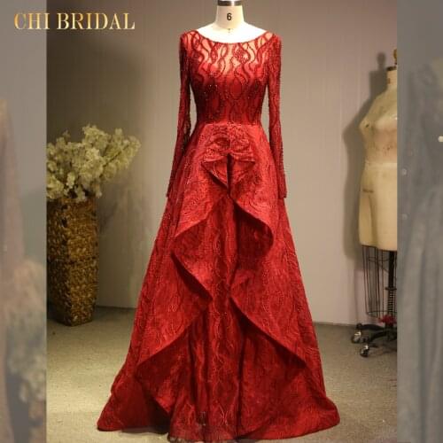 Elegant Perspective Round Neck Evening Dress Long Sleeve Pleated Skirt Evening Dress Comfortable Fabric Real Model Picture