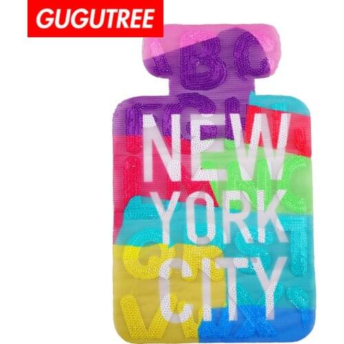 GUGUTREE sequined embroidery big bottle patch cartoon patches badges applique patches for clothing JW-165