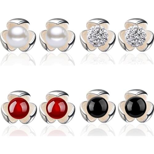 Girls' Lovely Clover Wrapped In Pearls Tiny Stud Earrings Cute Minimal Earring Piercing Stud Female Charming Wedding Earrings