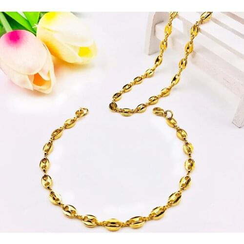 Huan Wen Stainless Steel 5mm Silvery Gold Black Cuba Necklaces Bracelet 2PCS For Men Necklaces Chain NK032