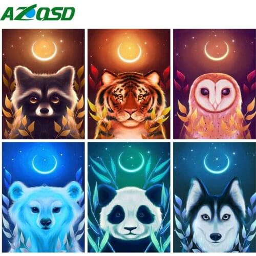 AZQSD Painting By Number Animal 40x50cm Diy Framed Unique Gift For Children Oil Painting By Numbers Dog Tiger Owl Panda Moon
