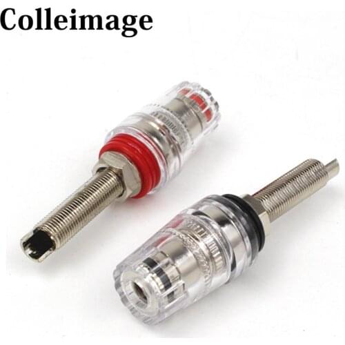 Colleimage 4Pcs Rhodium plating Post for Thread Audio Speaker Amplifier Banana Plug Terminals Connector Black & Red