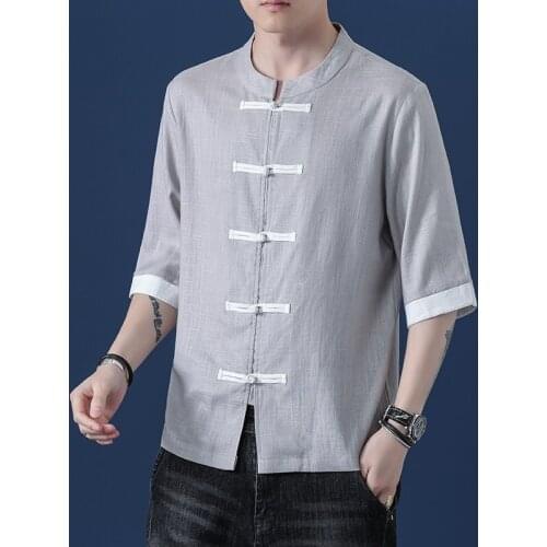 Summer Men Linen Shirt Chinese Style Retro Casual Tops Plus Size Kung Fu Traditional Asian Clothes Tang Suit Tops For Man 30431