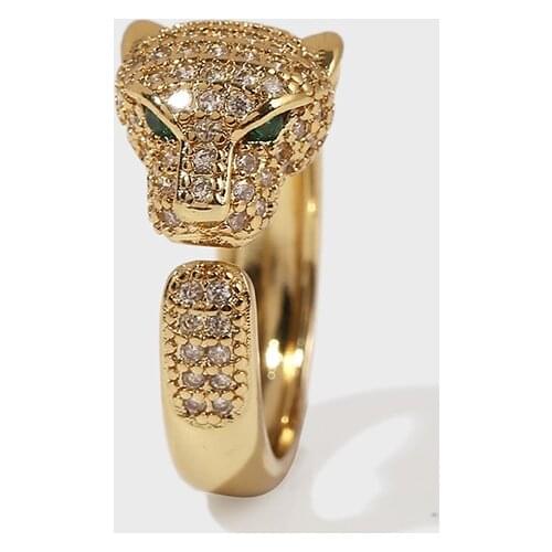 Fashion Women Men Zircon Cubic Zirconia CZ Gold Color Copper Metal Adjustable Opening Animal Leopard Rings Party Jewelry Gifts