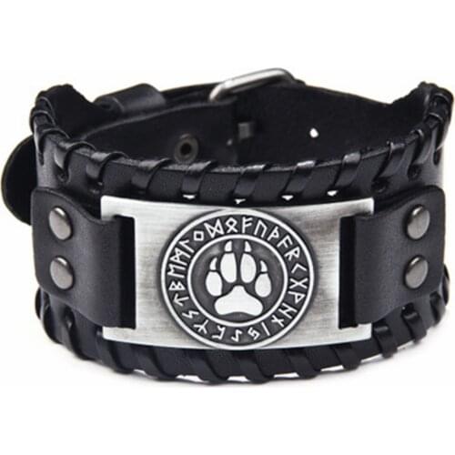 Viking Bracelets Wolf Claws Braided Leather Bracelets for men Nordic Runes Bear Paw Handmade Wristbands Odin Symbol