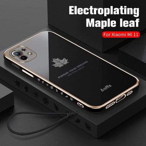 Soft TPU plating Maple leaf Square Slim protective Back Cover Case For Xiaomi 11 mi11 lite 11i poco f3 m3pro m 3pro m3 pro Shell