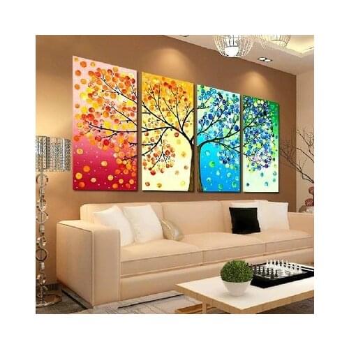 4pcs/set Needlework DIY Cross stitch,Sets For Embroidery kits, Season Lucky Tree Scenic pattern Cross-Stitch decoration painting