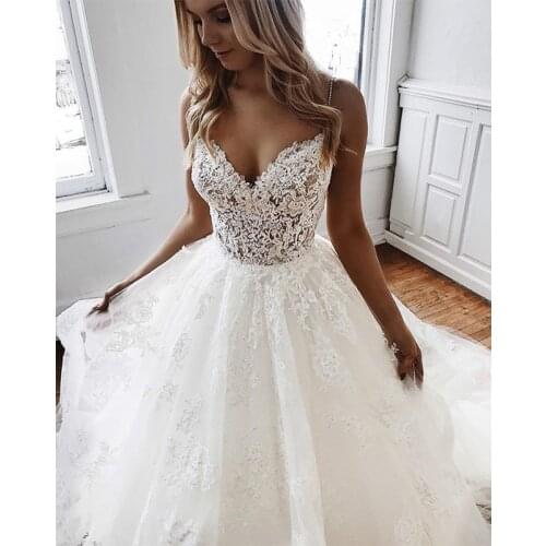 2020 Latest Design Lace Appliques Wedding Dresses Illusion Tiered Ruffles Ball Gown Bridal Dress Formal Prom Vestido de Noiva