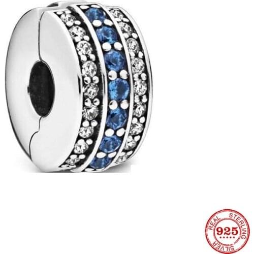 New Silver Color Blue Star Clip Bead Fit European Original Pandora Charms Bracelet Bangles Diy Jewelry P103