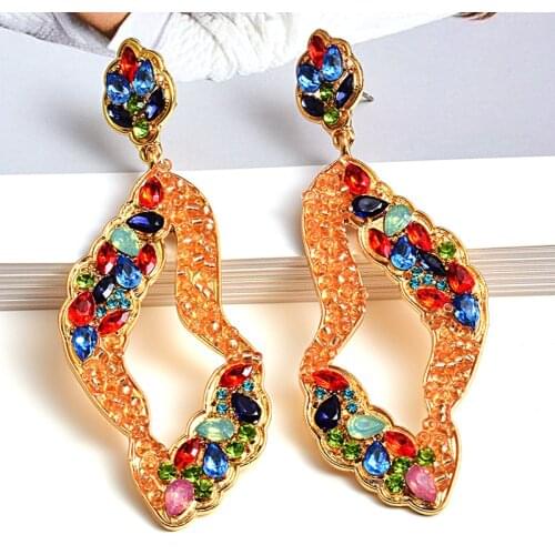 New Irregular Metal Colorful Crystal Handmade Beads Long Earrings High-quality Fashion Dangle Drop Earring Jewelry Accessories