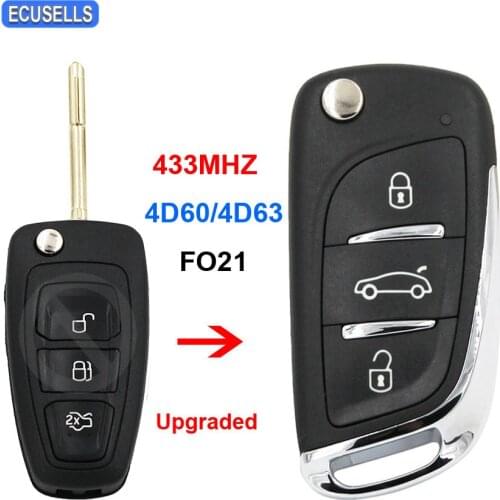 Upgraded DS Style Folding Flip Remote Car Key 433Mhz 4D60 or 4D63 or No Chip FO21 Blade for Ford Focus Mondeo Fiesta 2012 - 2015