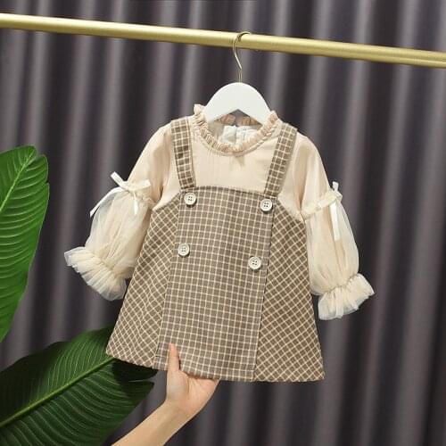 Infant Baby Girl Autumn Lantern Sleeve with retro Plaid dress Ball Gown Long sleeve Princess Dress Party Casual Newborn clothes