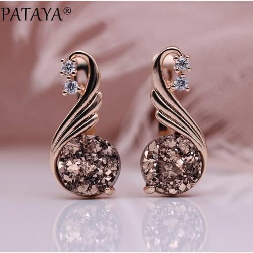 PATAYA New 585 Rose Gold White Natural Zircon Women Fashion Jewelry Champagne Crystal Opal Onyx Earring Wedding Fine Earrings