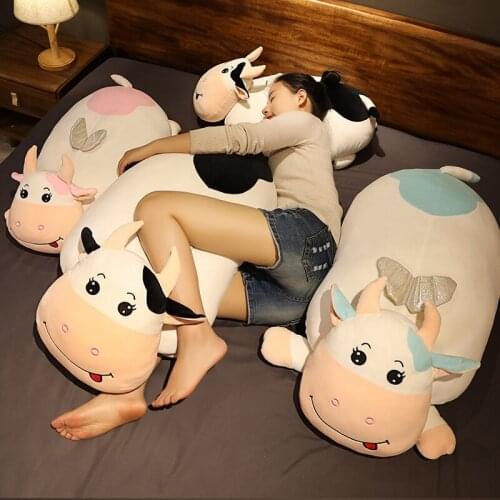 1pc 35CM Cute Lying Milk Cow Plush Toys Cartoon Animal Cattle Pillow Stuffed Soft Dolls for Children Baby Sleeping Cushion Gift